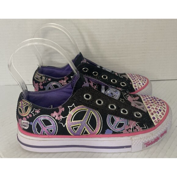Skechers Sneakers Girls Size‎ 2 Twinkle Toes Peace Sign Light Up Slip On Glitter - Picture 1 of 14